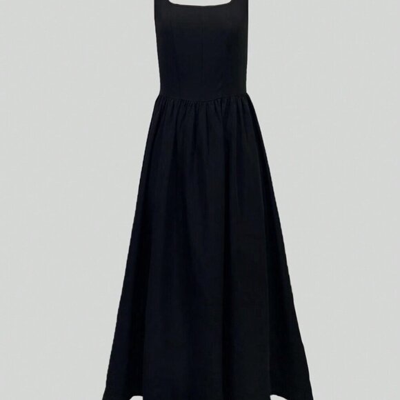 Black Elegant Women's Sleeveless V-Neck Ruffled Waist Fitted Mini Dress - Picture 4 of 4